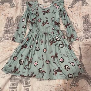 Dot Dot Smile Teal with Floral and Unicorn Print Dress